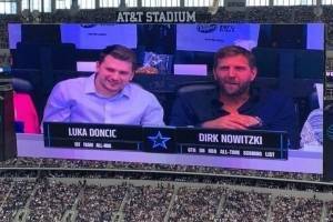 忙里偷闲!东契奇和诺维斯基前往NFL球队达拉斯牛仔主场观赛