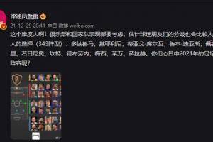 2021年詹俊列最佳阵：3-4-梅西、莱万、萨拉赫三阵型领先前线